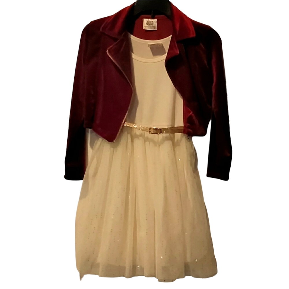 Knit Works Girl's 3 Piece Dress With Jacket & Belt Size 6x